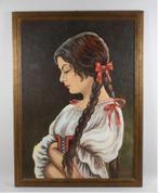 vintage schilderij ``jonge vrouw in tracht`` Collet, Antiquités & Art, Enlèvement ou Envoi
