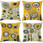 Set van 4 kussenhoezen mosterdgeel groen 40x40cm, Verzenden, Nieuw, Geel, Vierkant