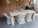 TUINTAFEL met 6 ROTAN STOELEN, Tuin en Terras, Tuintafels, Ophalen, Gebruikt, Rechthoekig, Hout