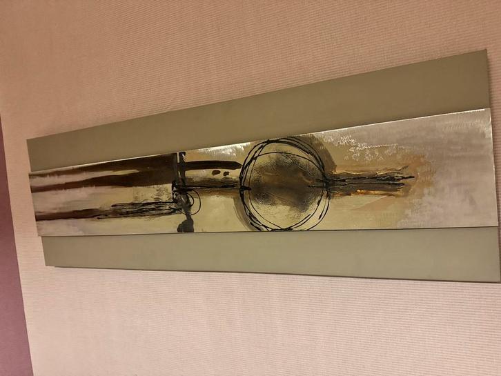 Modern abstract wandpaneel – metaallook & aardetinten, Antiek en Kunst, Kunst | Schilderijen | Abstract, Ophalen