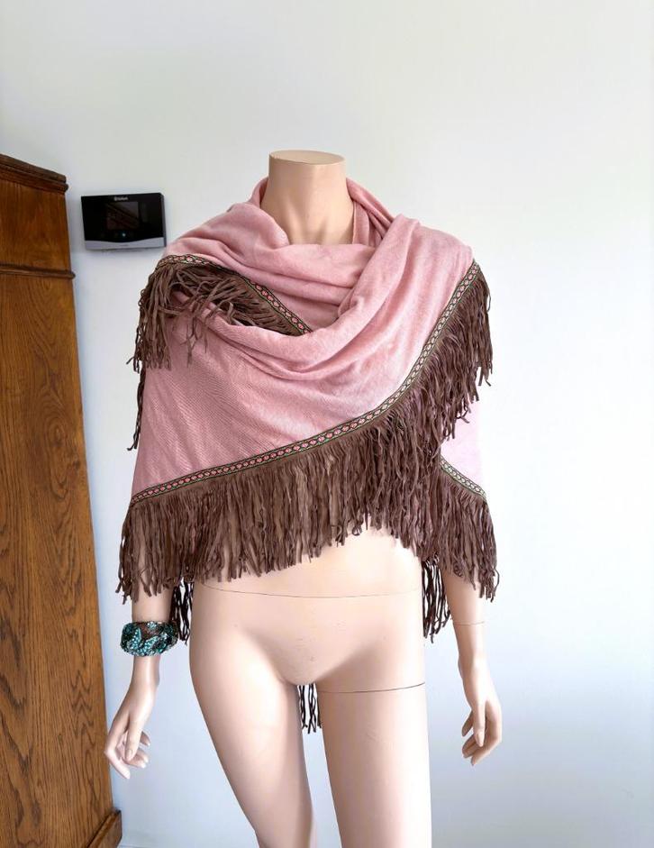 Omslagdoek / Sjaal met Franjes, Kleding | Dames, Mutsen, Sjaals en Handschoenen, Zo goed als nieuw, Sjaal, Ophalen of Verzenden
