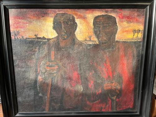 très grande huile sur toile signée DEVOLDER, 2 personnages, Antiquités & Art, Art | Peinture | Moderne, Enlèvement
