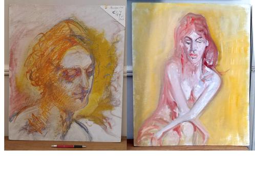 2 Olieverf schilderingen op lijnwaard karton, Antiek en Kunst, Kunst | Schilderijen | Modern, Ophalen of Verzenden