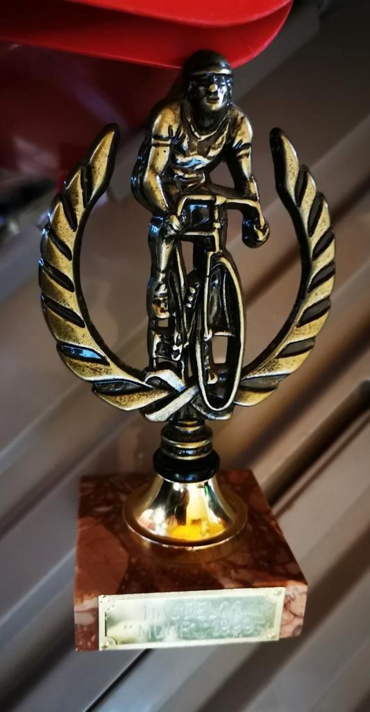 Trofee "de muur" 1999 boudeloo, wielrenner in gietijzer, Verzamelen, Sportartikelen en Voetbal, Zo goed als nieuw, Overige typen