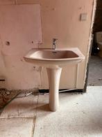 Beige retro lavabo met voet, Ophalen, Zo goed als nieuw