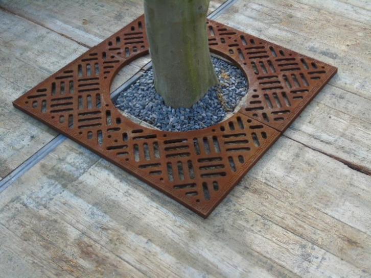 vierkant of rond gietijzeren vloerrooster met boomcontouren., Tuin en Terras, Tegels en Klinkers, Nieuw, Overige typen, Overige materialen
