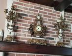 Antieken schouwgarnituur met twee kandelaars, Antiek en Kunst, Antiek | Klokken, Ophalen