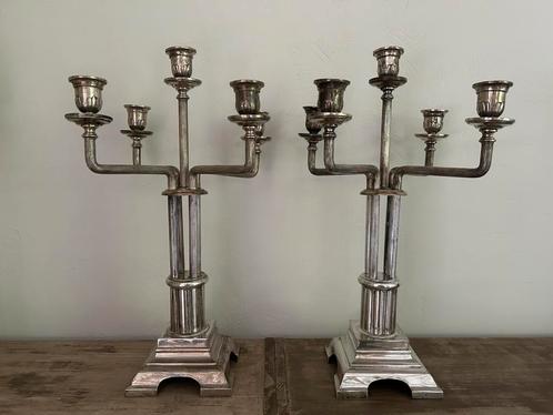 Set Klassieke Verzilverde Kandelaars, Antiek en Kunst, Antiek | Kandelaars, Zilver, Ophalen