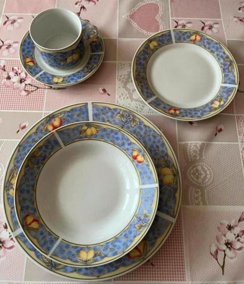 30-delig porseleinen servies met fruitmotief (6personen)🍊🍋, Huis en Inrichting, Keuken | Servies, Zo goed als nieuw, Compleet servies