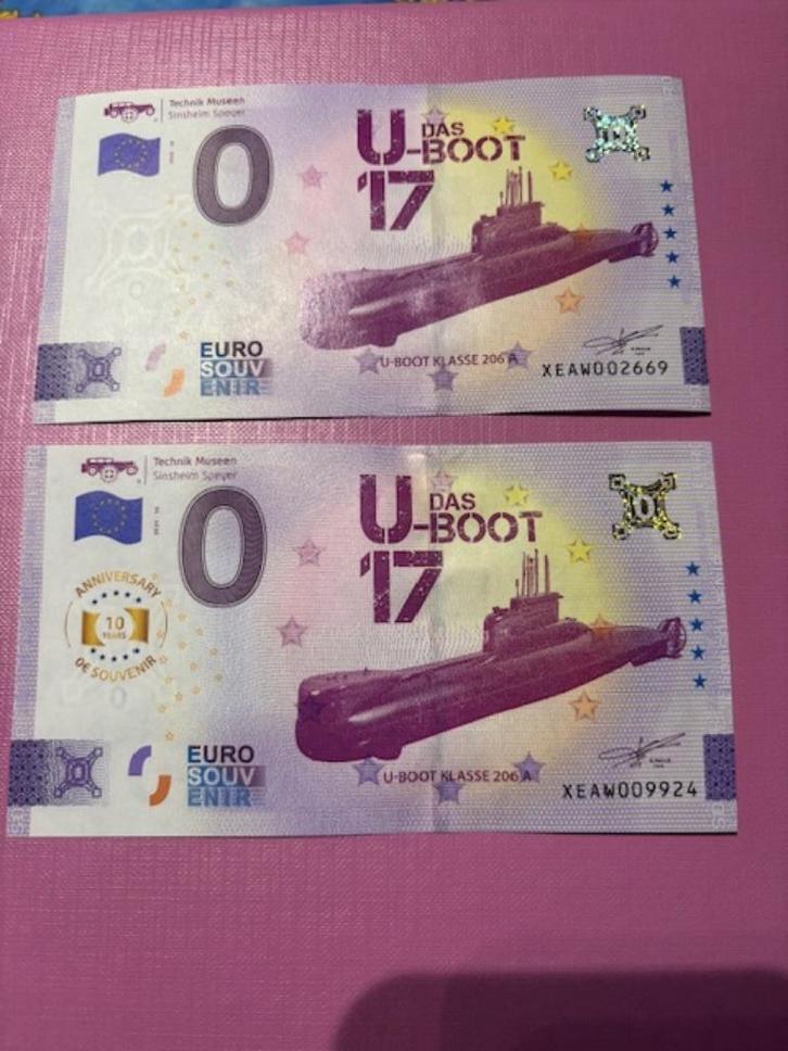 Tickets 0€ Duo souvenir Das U-boat 17 + jubileum 10j, Postzegels en Munten, Bankbiljetten | Europa | Niet-Eurobiljetten, Los biljet