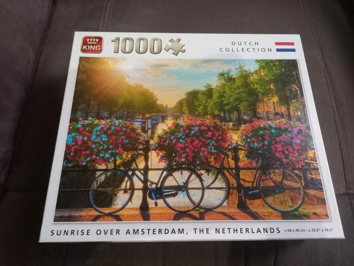 King 1000 stuks - Zonsondergang boven Amsterdam, Hobby en Vrije tijd, Denksport en Puzzels, Gebruikt, Legpuzzel, 500 t/m 1500 stukjes