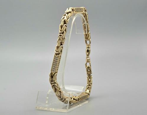 Gouden byzantijnsekoningsschakelarmband zirkonia's. 2025/501, Handtassen en Accessoires, Armbanden, Zo goed als nieuw, Goud, Goud