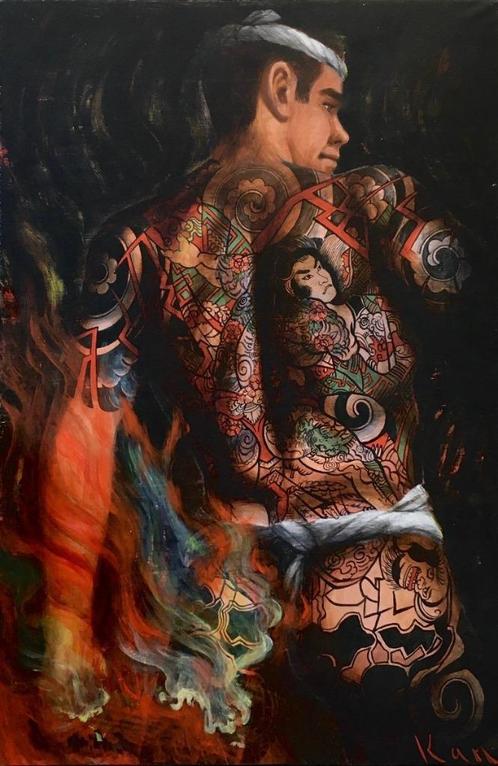 Mishima Go Schilderij, Antiek en Kunst, Kunst | Schilderijen | Modern, Ophalen of Verzenden