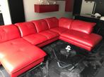 Rode lederen salon, Huis en Inrichting, Zetels | Complete zithoeken, Ophalen, Zo goed als nieuw, Leer, Modern