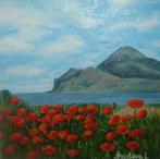 peinture à l'huile dans un champ de coquelicots 3D, Antiquités & Art, Art | Peinture | Moderne, Enlèvement ou Envoi