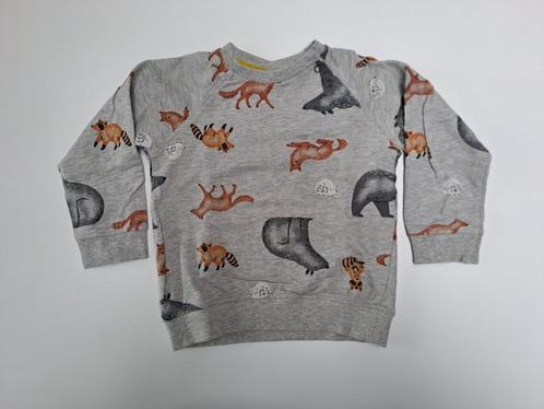 Mt 98 Grijze sweater beren, vossen, egels, wasberen, Kinderen en Baby's, Kinderkleding | Maat 98, Zo goed als nieuw, Jongen, Trui of Vest