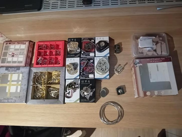 12 denk puzzels en 4 houten en 2 makelijke dozen, Hobby en Vrije tijd, Denksport en Puzzels, Zo goed als nieuw, Overige typen