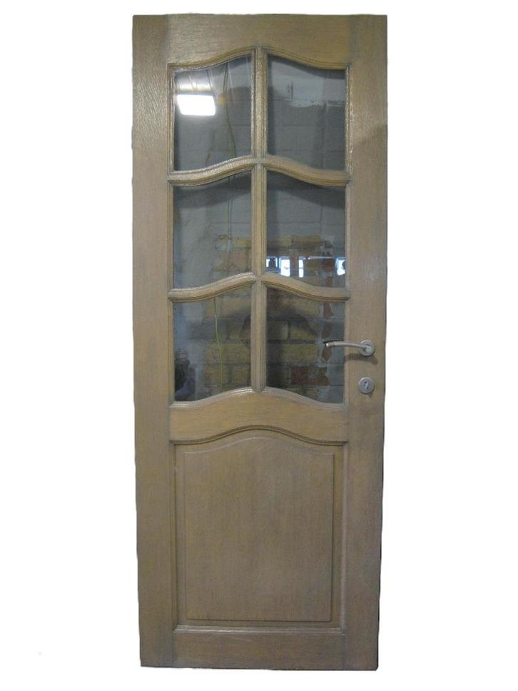 Eiken deur met mooi donker glas, Doe-het-zelf en Bouw, Deuren en Vliegenramen, Glas, Ophalen of Verzenden