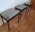 Superb Vintage 3-delige leren bijzettafel met marqueterie, Ophalen