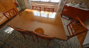 Houten tafel en 6 vintage stoelen Imexcotra 1957.  beschikbaar voor biedingen