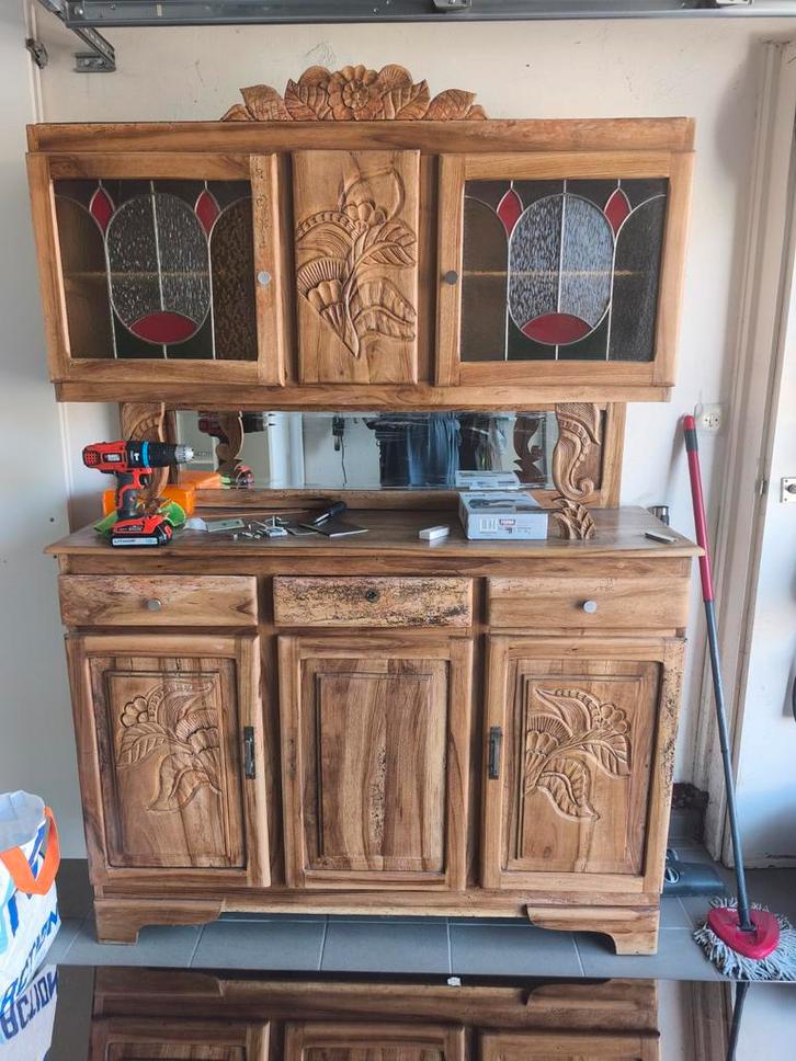 Houten kast met loodglas, Huis en Inrichting, Kasten | Buffetkasten, Gebruikt, Glas, Ophalen