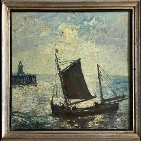 huile sur panneau marine signe rene clarot, Antiek en Kunst, Kunst | Schilderijen | Klassiek, Ophalen of Verzenden