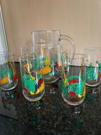 Vintage vruchtensap/waterkan met 6 bijhorende glazen, Ophalen of Verzenden, Nieuw, Frisdrankglas