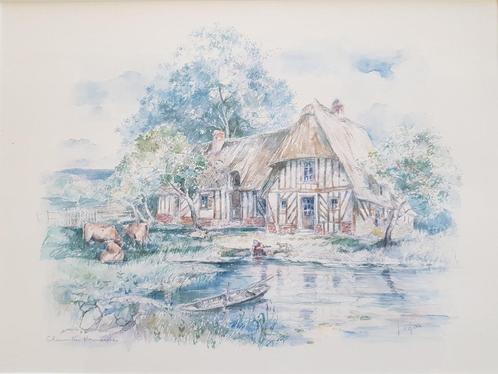 Aquarelle originale signée LEGAI   - Chaumière normandes, Antiek en Kunst, Kunst | Schilderijen | Klassiek, Ophalen of Verzenden