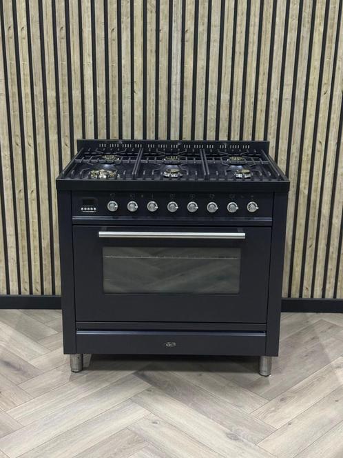 Boretti Zwart 90cm Gas 6 pits + Multifunctionele Oven, Elektronische apparatuur, Fornuizen, Zo goed als nieuw, Gas, Grill, Ophalen of Verzenden
