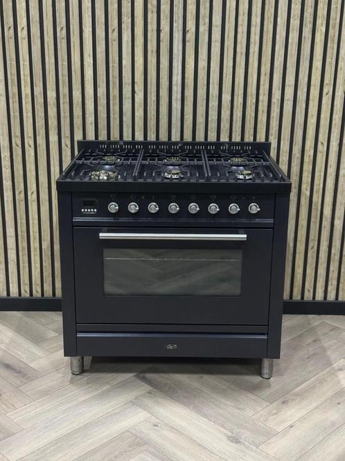 Boretti Zwart 90cm Gas 6 pits + Multifunctionele Oven, Electroménager, Cuisinières, Comme neuf, Gril, Enlèvement ou Envoi