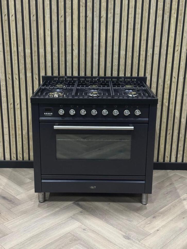Boretti Zwart 90cm Gas 6 pits + Multifunctionele Oven, Elektronische apparatuur, Fornuizen, Zo goed als nieuw, Gas, Grill, Ophalen of Verzenden