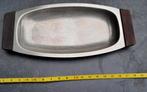 Prachtige roestvrijstalen schaal met houten handvatten., Enlèvement ou Envoi