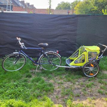 Vélo + remorque enfants, Enlèvement, Comme neuf, Remorque pour enfant