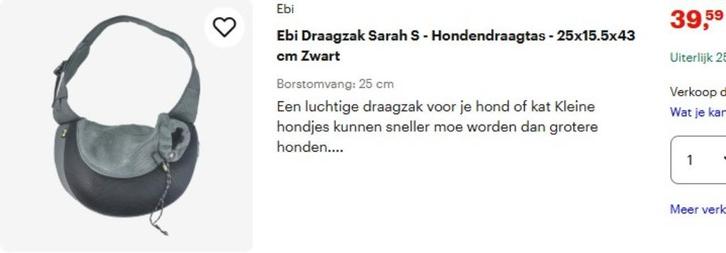 Ebi Draagzak Sarah S - Hondendraagtas - 25x15.5x43 cm, Boeken, Dieren en Huisdieren, Zo goed als nieuw, Honden, Ophalen