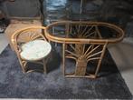 Terras set 4 stoelen, glazen tafel (bamboe), Tuin en Terras, Ophalen, Gebruikt