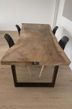 Massieve boomstamtafel Concept by V 200x100 + 4 stoelen, Ophalen, Gebruikt, Massief hout, 4 tot 6 stoelen