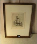 Mooie Oude Ets 'Grote Windmolen' - gesigneerd, Ophalen of Verzenden