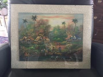 Scène asiatique - huile/toile collée sur carton - dim. 50x40