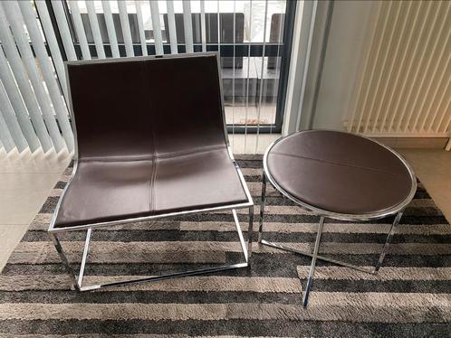 JEAN-MARIE MASSAUD Vintage design stoel en tafeltje Holy Day, Huis en Inrichting, Stoelen, Zo goed als nieuw, Leer, Metaal, Bruin