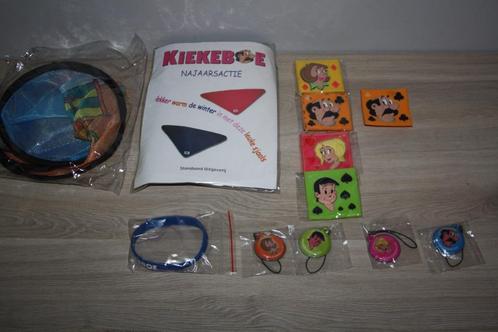 Lot Kiekeboe items , zonneblind , magneten ,sjaal, bandje, Collections, Personnages de BD, Comme neuf, Autres types, Autres personnages