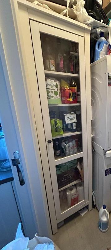 Witte vitrinekast, Huis en Inrichting, Minder dan 50 cm, Met deur(en), Teakhout, Ophalen of Verzenden