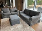 Canapé Ikea Ektor gris 2 places + pouf, Enlèvement ou Envoi, Utilisé, Tissus
