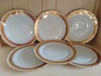 Lot de 6 assiettes Limoges pourpre dentelle or deux feux, Antiquités & Art, Enlèvement ou Envoi
