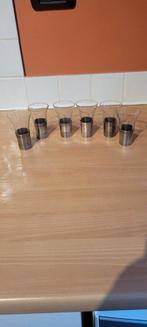 6 borrelglaasje in verzilverde houder, Antiek en Kunst, Ophalen