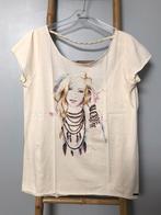 Pepe Jeans crème t-shirt met print en parels, maat M, Kleding | Dames, Pepe jeans, Gedragen, Maat 38/40 (M), Korte mouw