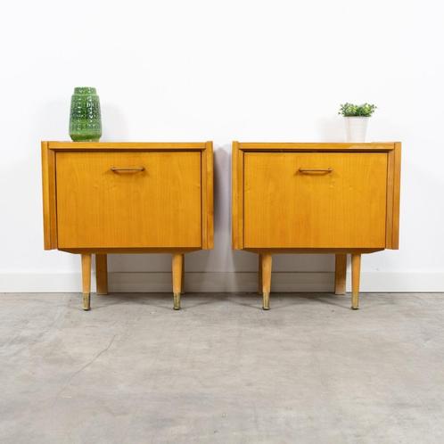 Prachtige set vintage nachtkastjes, Huis en Inrichting, Slaapkamer | Nachtkastjes, Zo goed als nieuw, Hout, Ophalen of Verzenden