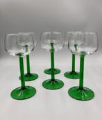 6x Vintage wijnglas Luminarc groene stam en voet. Prijs/set., Ophalen of Verzenden