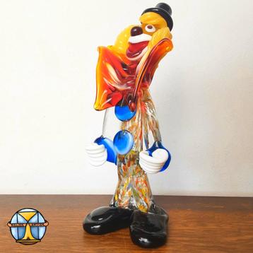 Figurine vintage de clown heureux en verre de Murano et de c