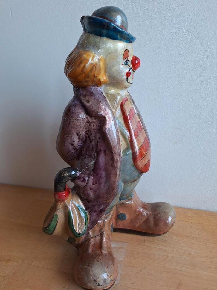 Vintage keramieken clown spaarpot - handgeschilderd, Verzamelen, Beelden en Beeldjes, Ophalen of Verzenden