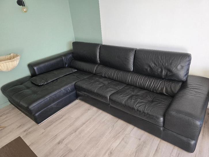 Zwart lederen hoeksalon Divani, Huis en Inrichting, Zetels | Complete zithoeken, Gebruikt, Leer, Ophalen